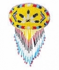 Sunny yellow, turquoise blue, red, black and white, seed beaded,